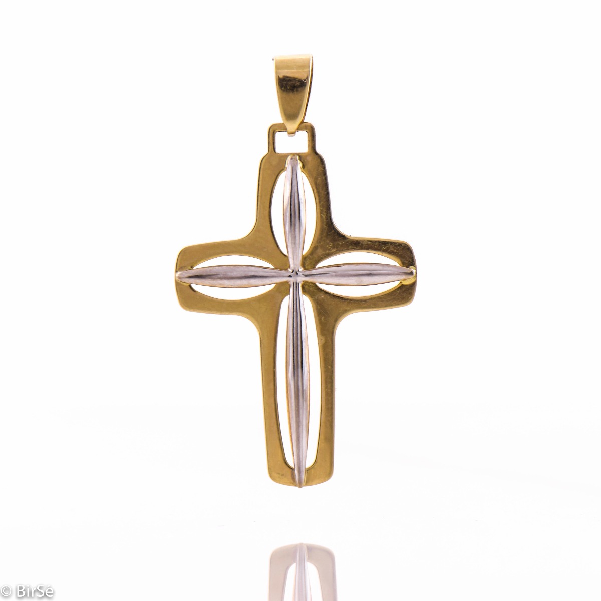 Нежен Дамски Кръст, Изработен от Бяло и Жълто Злато
