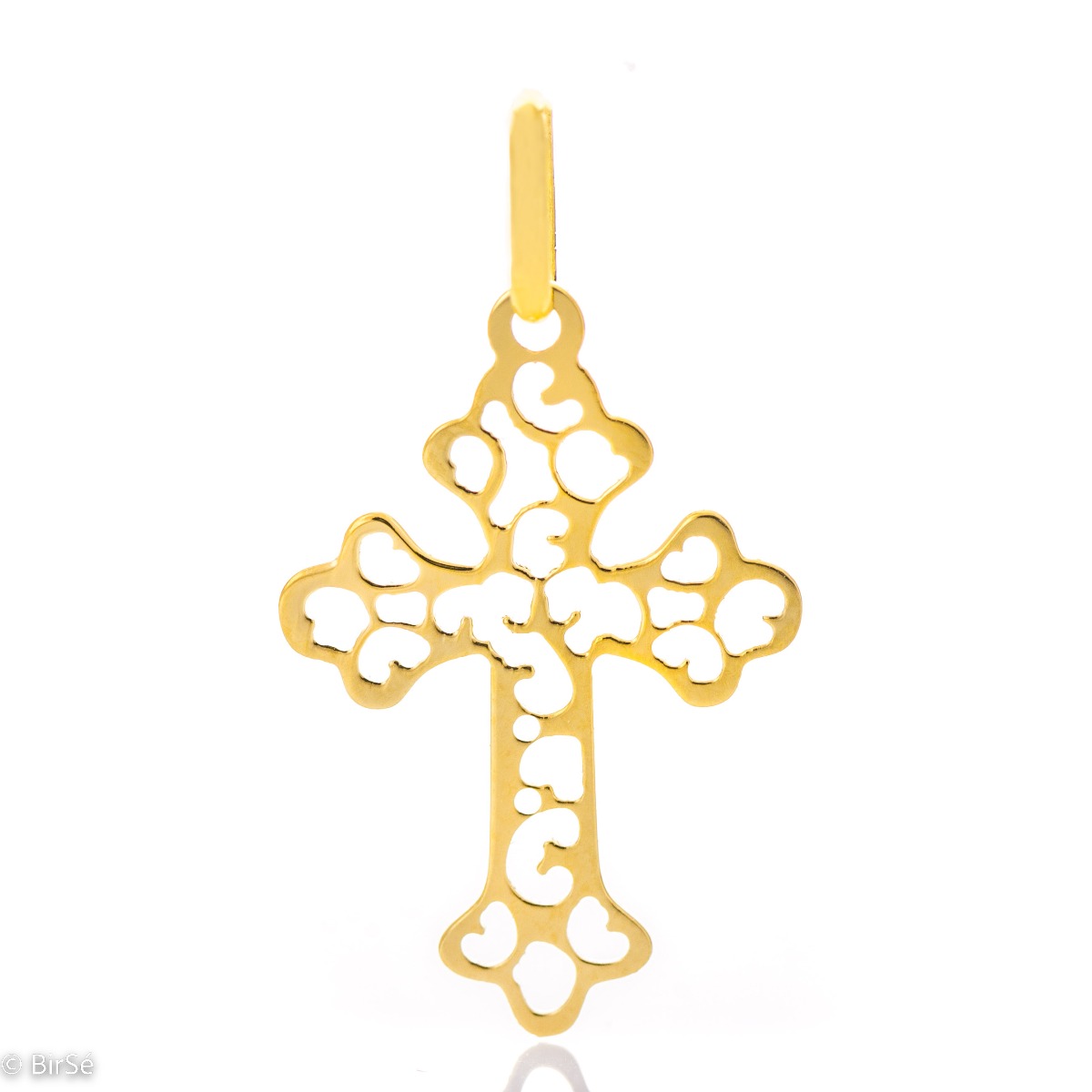 Двулицев Модел на Православен Кръст от Класическо Злато с Ажурни Мотиви