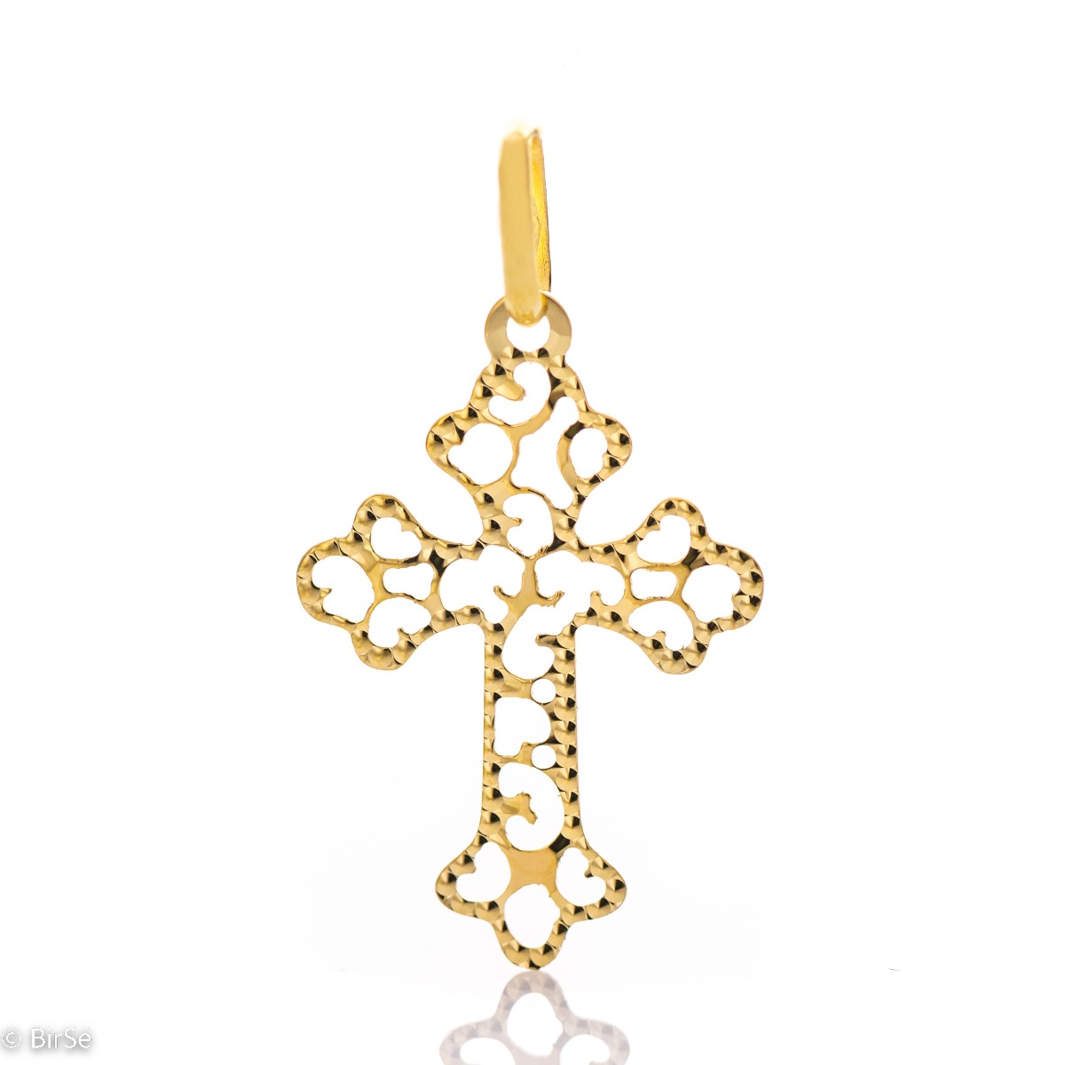Двулицев Модел на Православен Кръст от Класическо Злато с Ажурни Мотиви