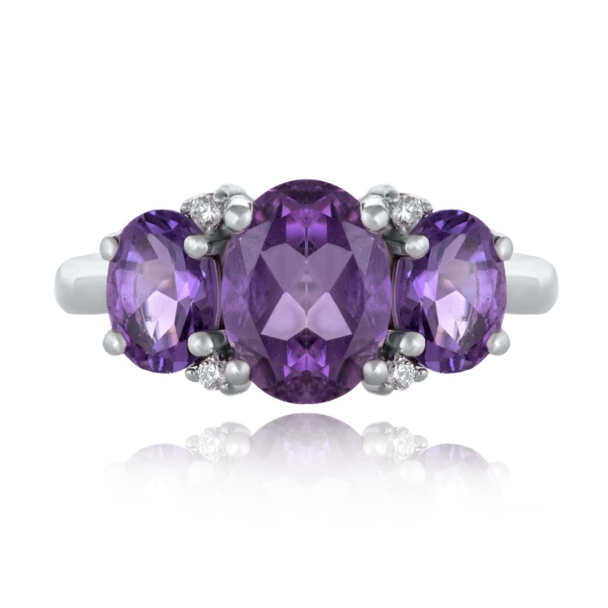 Дамски Сребърен Пръстен с Естествени Аметисти