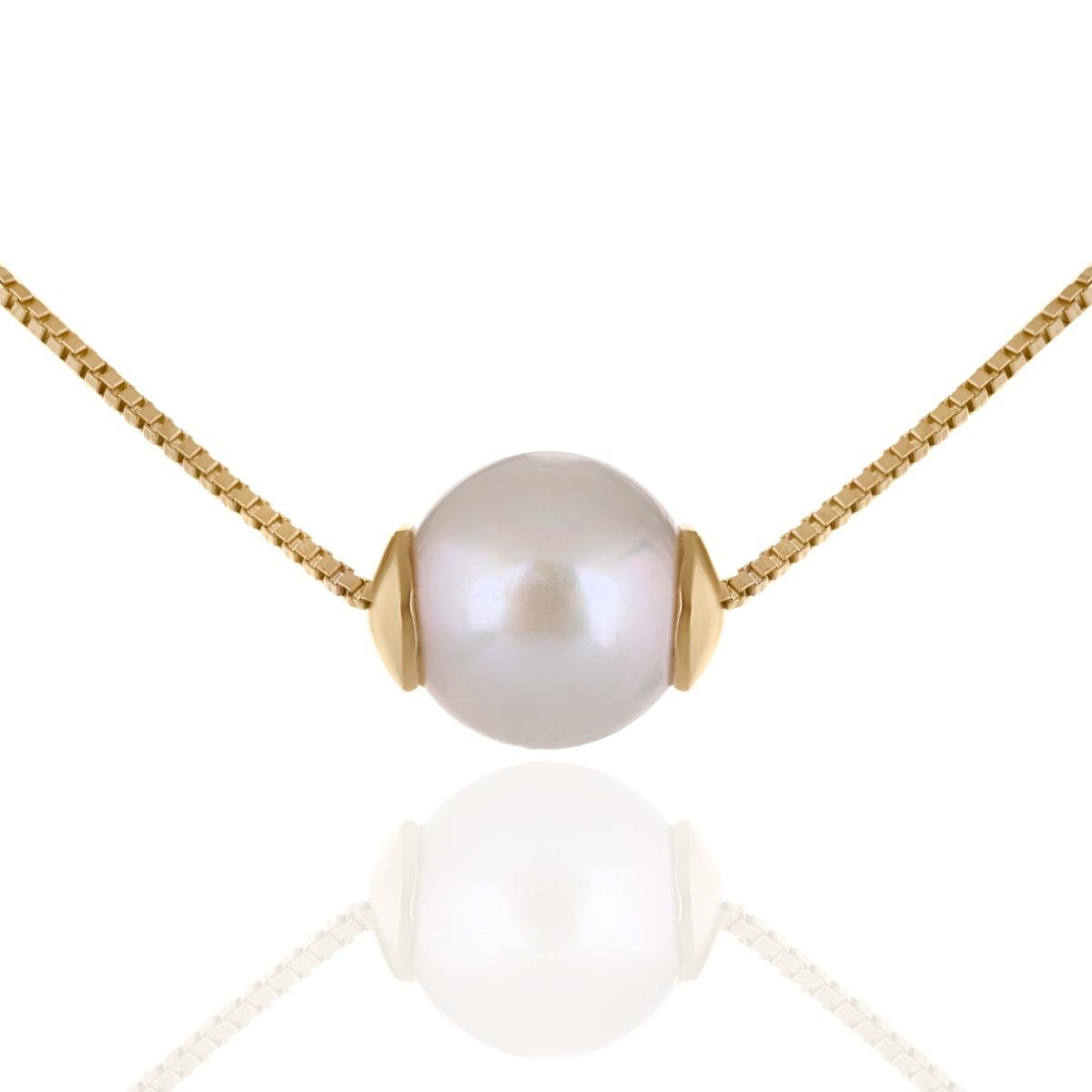 Дамско Колие от Жълто Злато с Бяла Перла 0,7 см