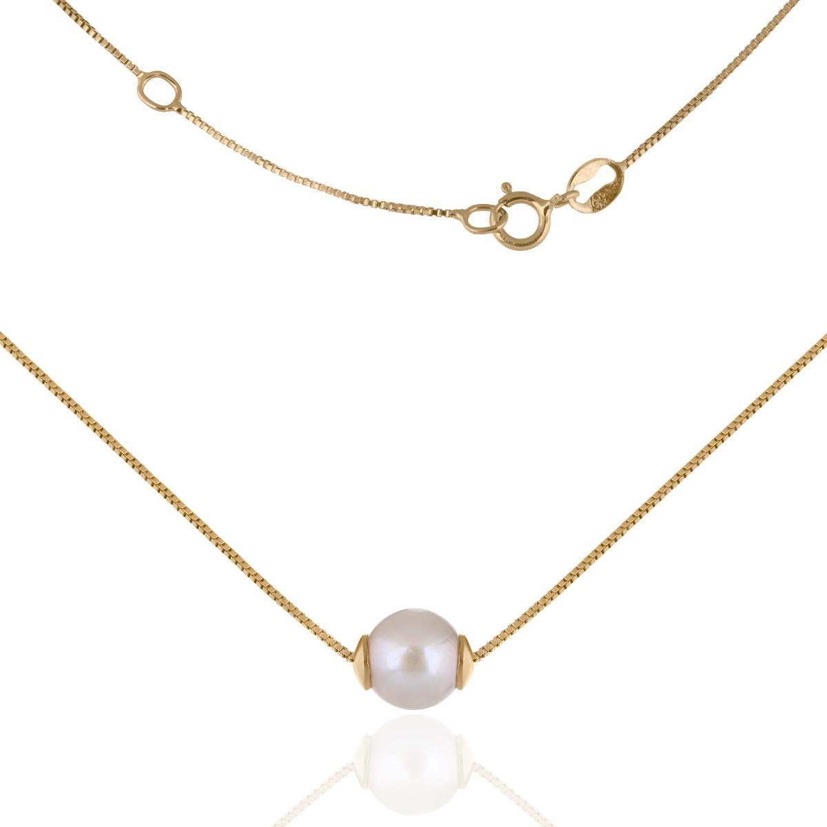 Дамско Колие от Жълто Злато с Бяла Перла 0,7 см