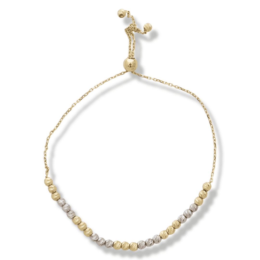 Златна Гривна "Асансьор" с Топчета от Два Цвята Злато