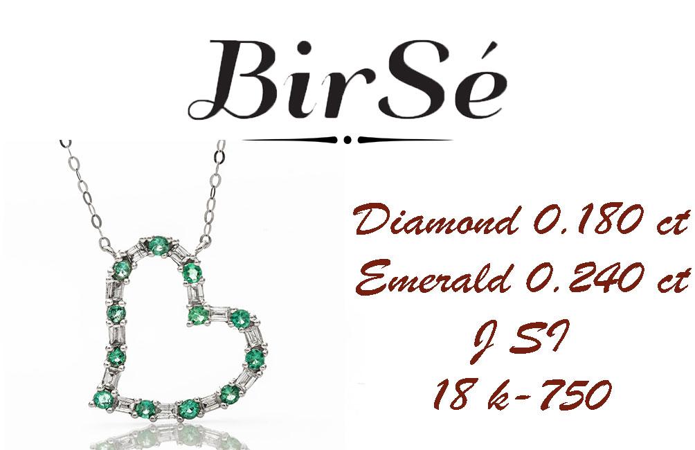 Колие Бяло Злато Сърце с Изумруди и Диаманти