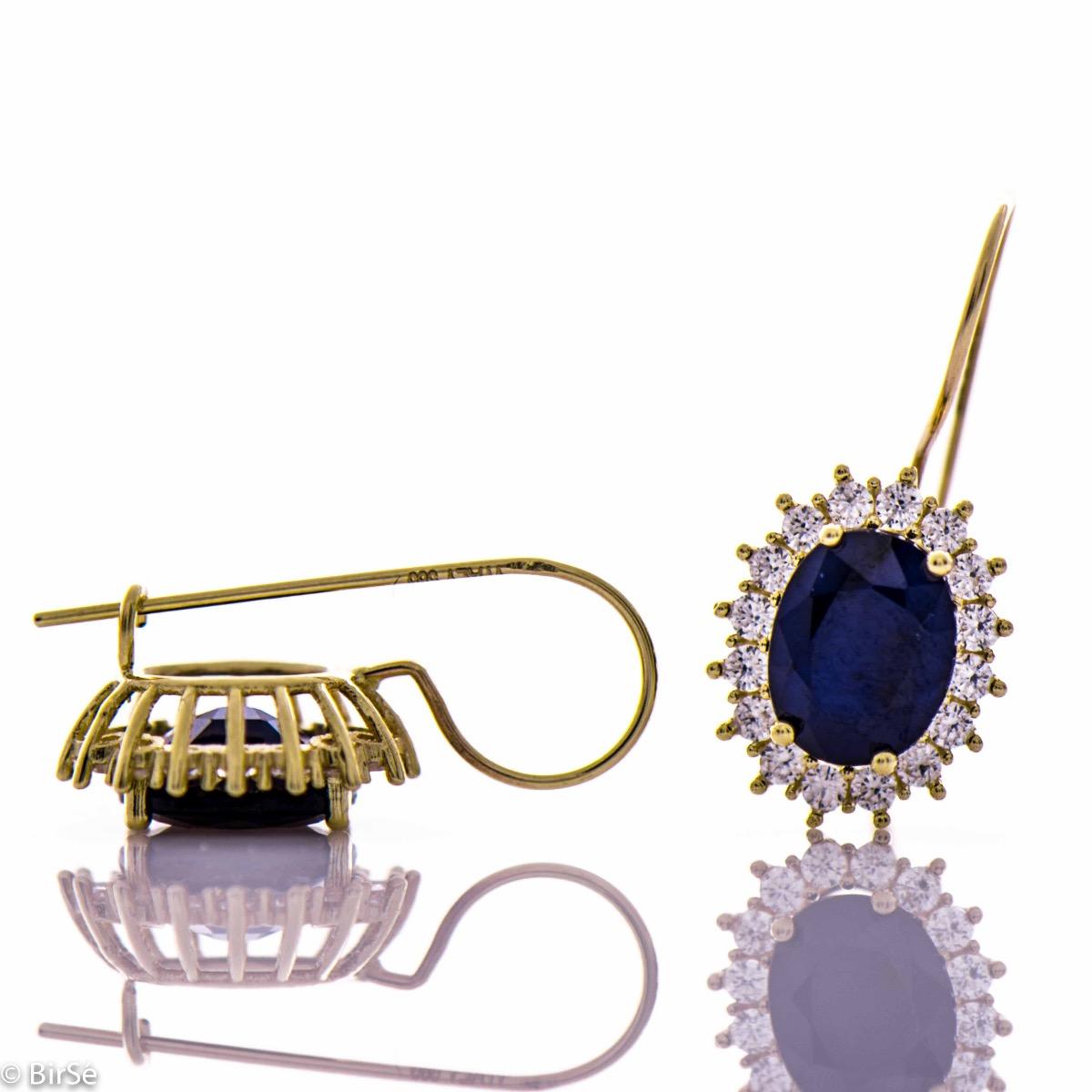 Златни обеци - Естествен Сапфир