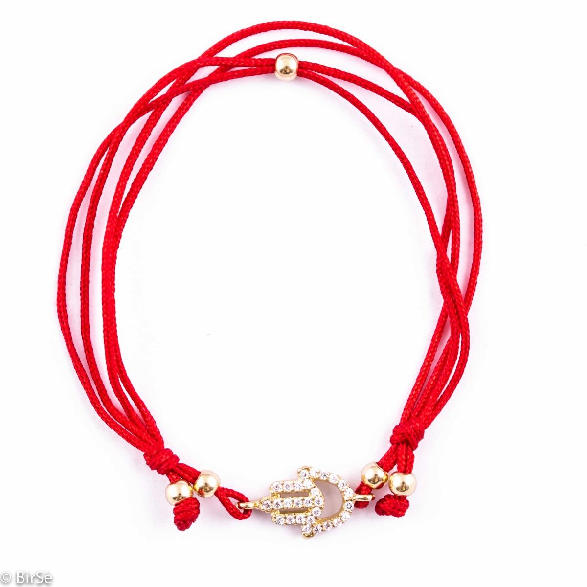 Златна гривна с червен конец - Ръката на фатима