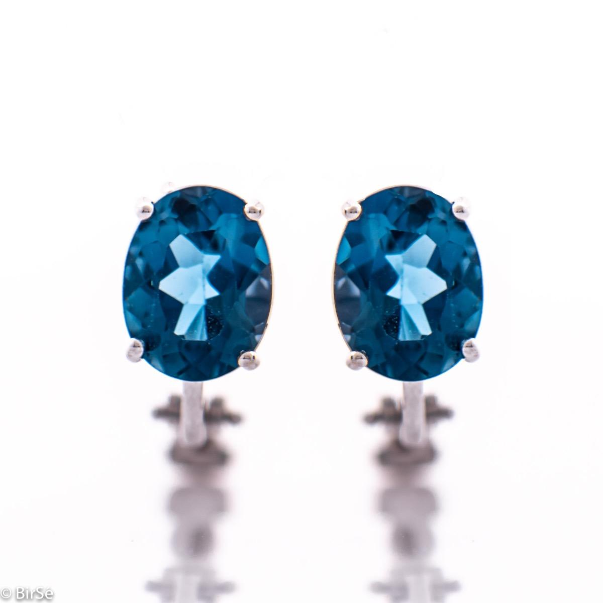 Очарователни Обеци от Бяло Злато с Естествен Лондон Топаз