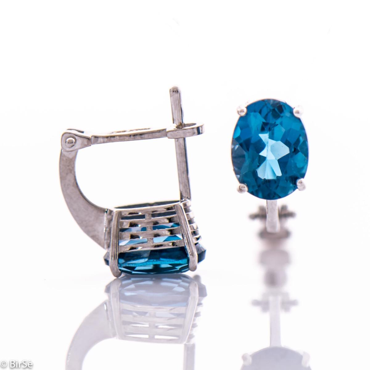 Златни обеци - Естествен Лондон топаз