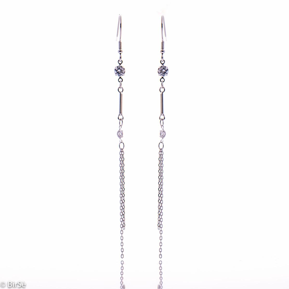  Сребърни Обеци с Висящи Елементи и Циркони | Цена 30 лв