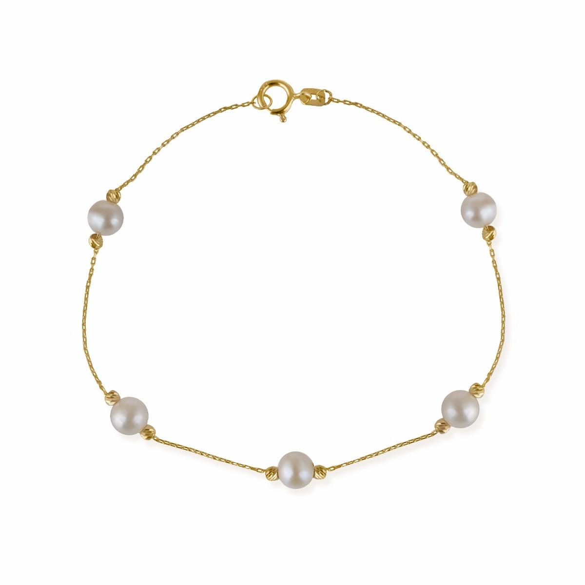 Елегантна Златна Гривна с Бели Перли