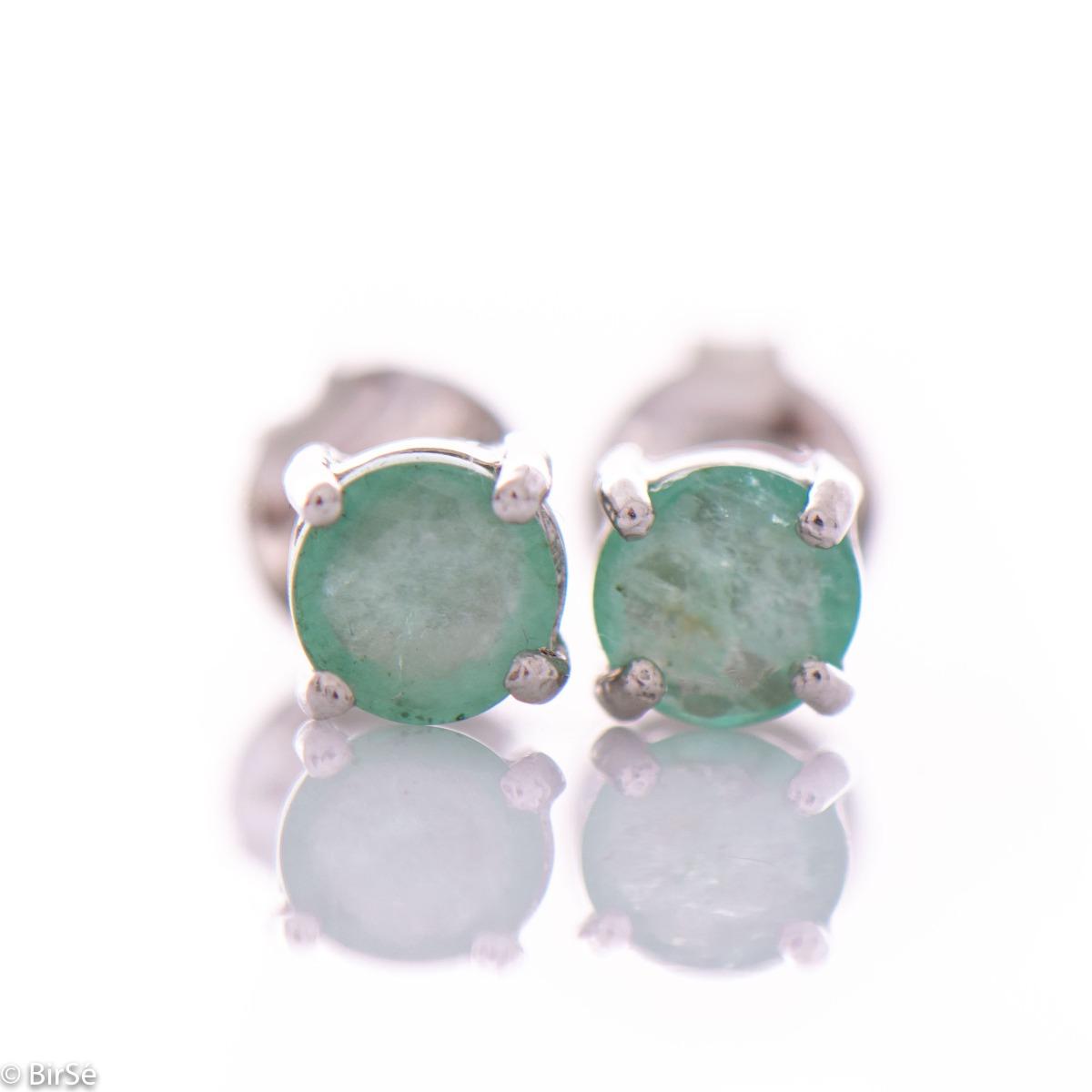 Изящни Сребърни Обеци с Естествен Изумруд