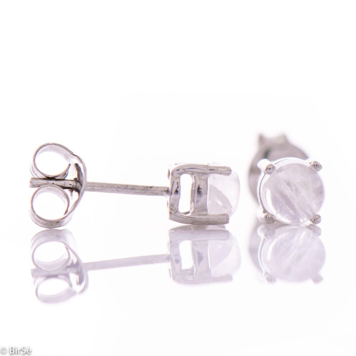 Сребърни обеци - Естествен лунен камък 5х5 мм 0,68 ct.