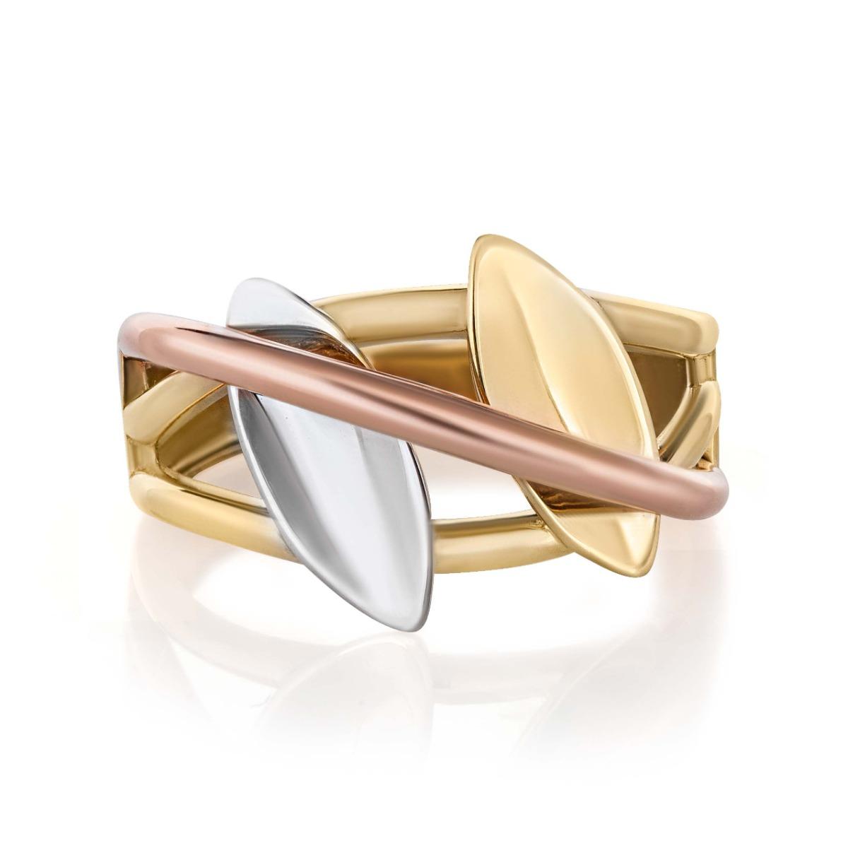 Изящен Пръстен от Трицветно Злато "Листа"