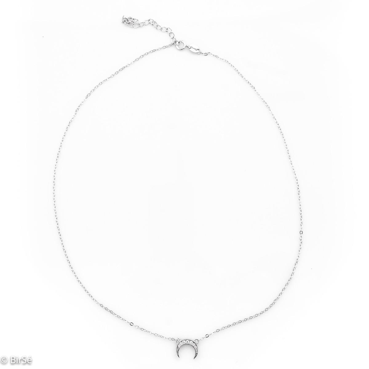 Очарователно Дамско Колие Луна от Нежно Родирано Сребро с Бляскави Циркони