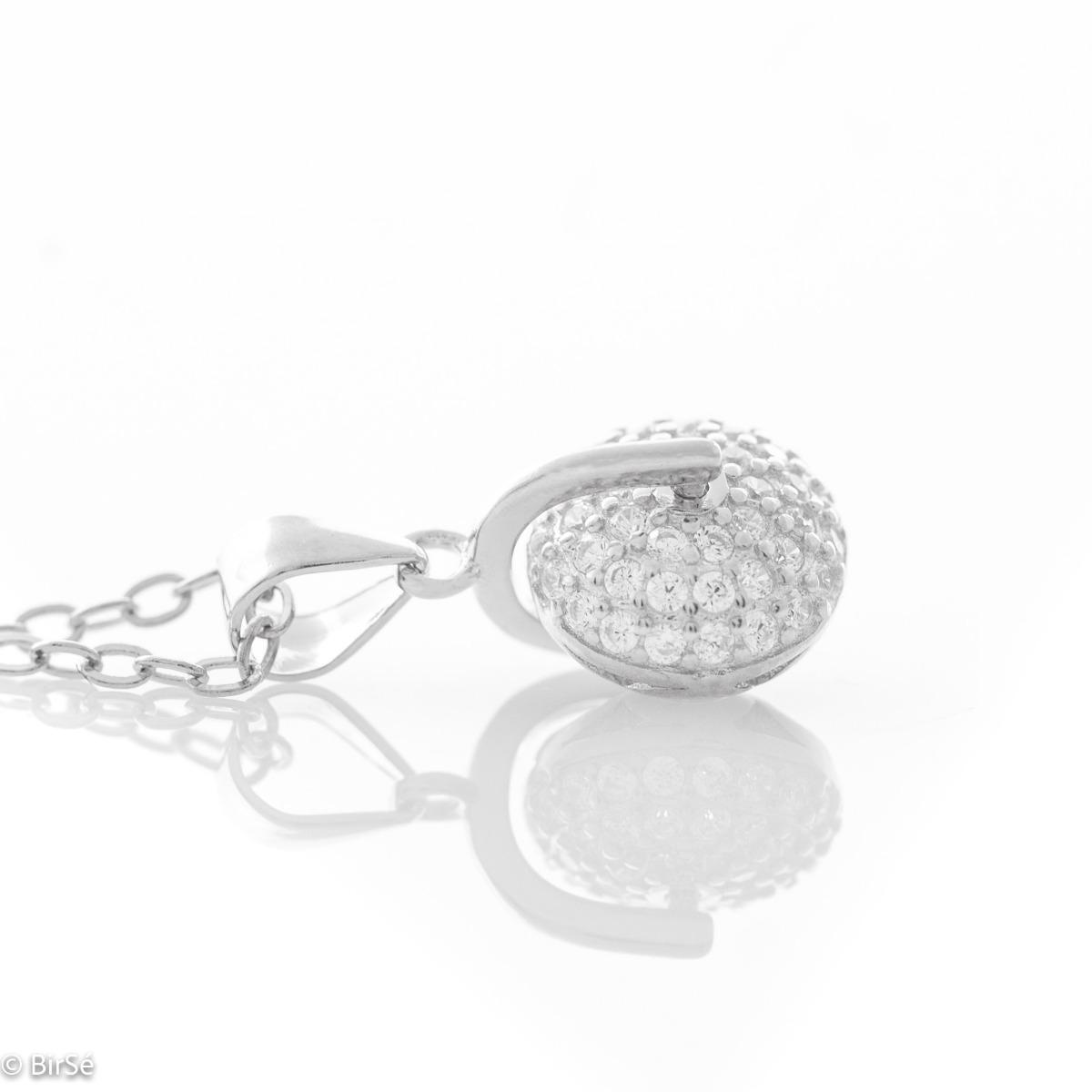 Екстравагантно Сребърно Колие с Въртящ Се Елемент Обсипан с Циркони