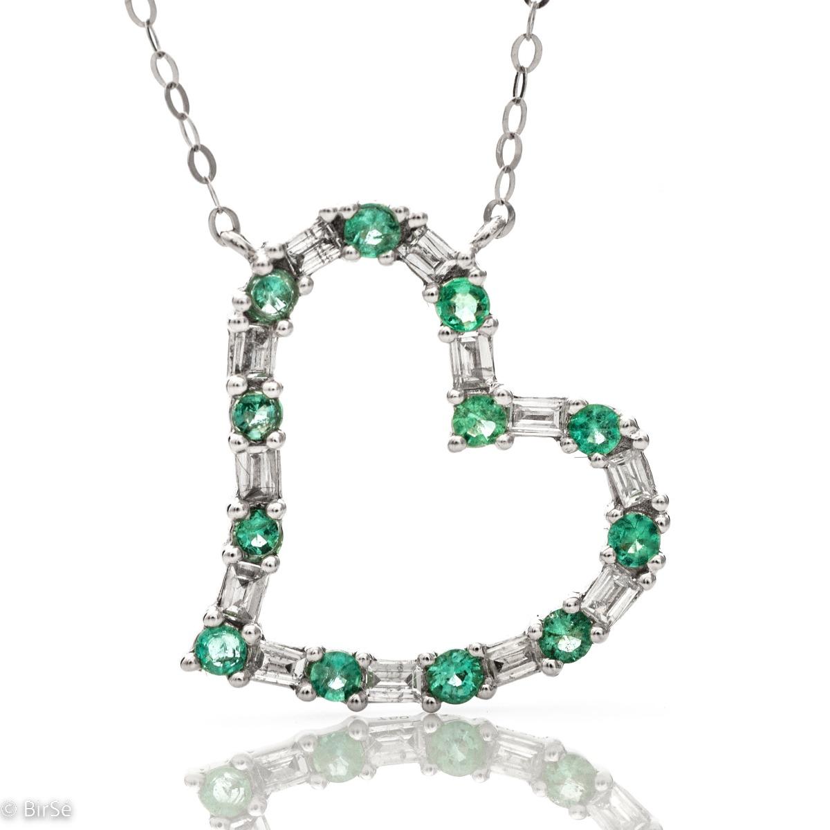 Изкусително Дамско Колие от Бяло Злато Сърце с Изумруди и Диаманти