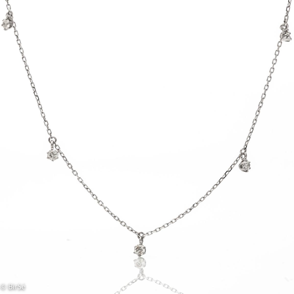 Нежно Колие от Фино Бяло Злато с Танцуващи Диаманти