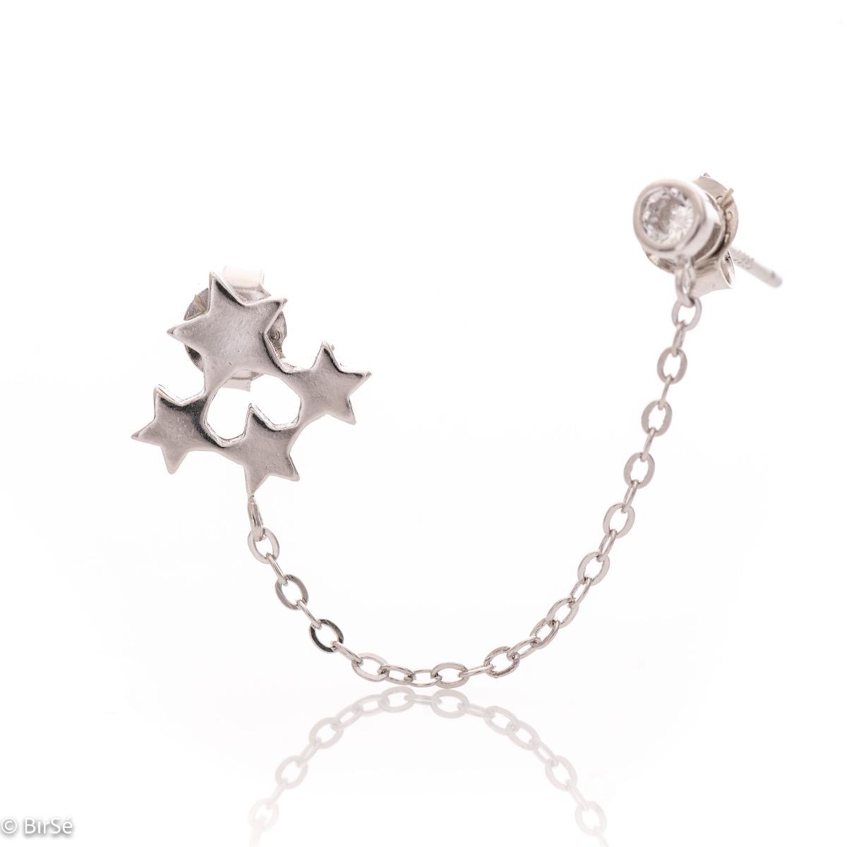 Единична Сребърна Обеца Звезди за Дами със Стил