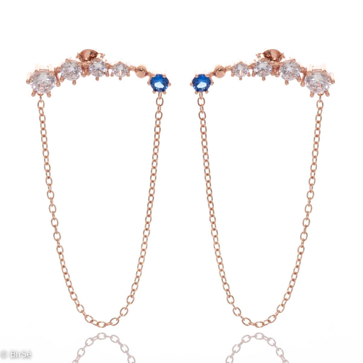 Елегантни Обеци от Розово Сребро с Пленителни Циркони и Екзотичен Стил