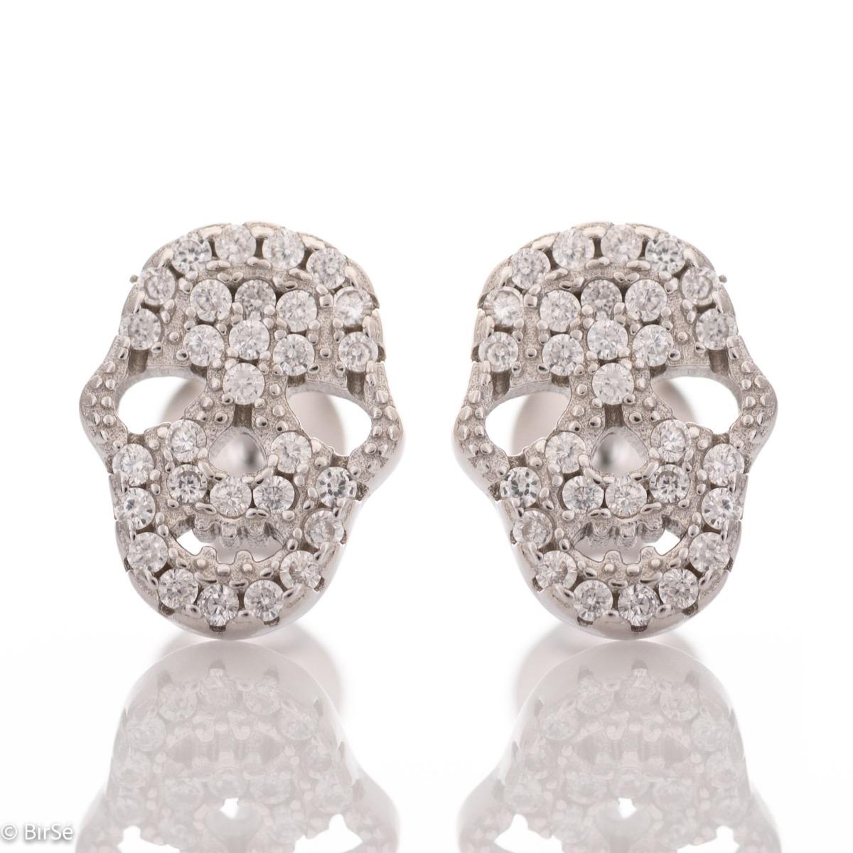 Забавни Обеци Череп от Фино Сребро и Ослепителни Циркони