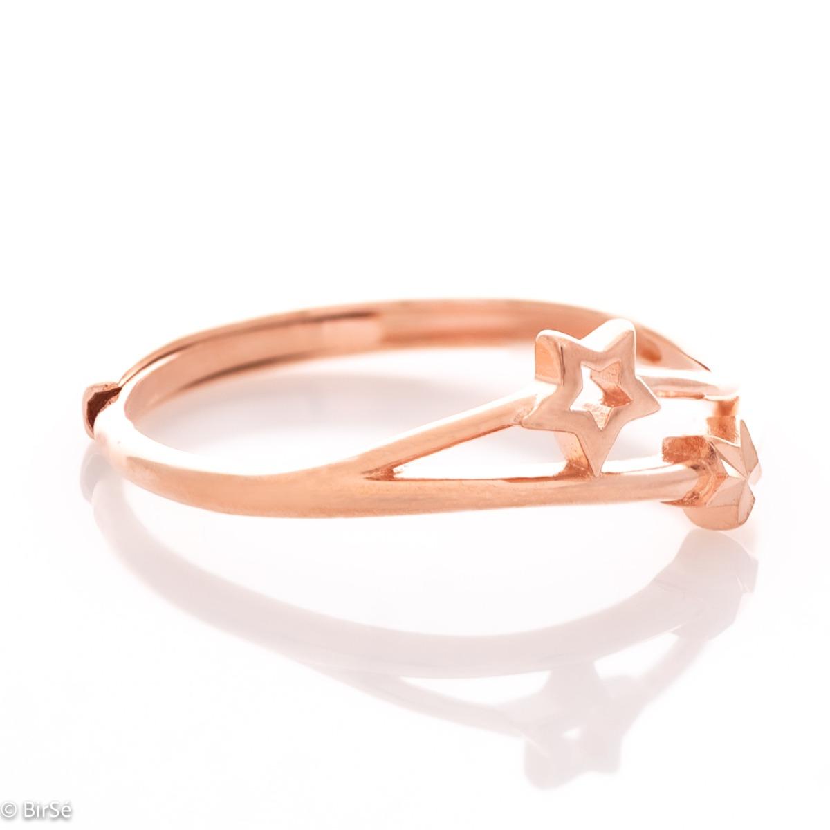 Изключително Елегантен Пръстен от Розово Сребро с Регулируем Размер и Две Пленителни Звездички