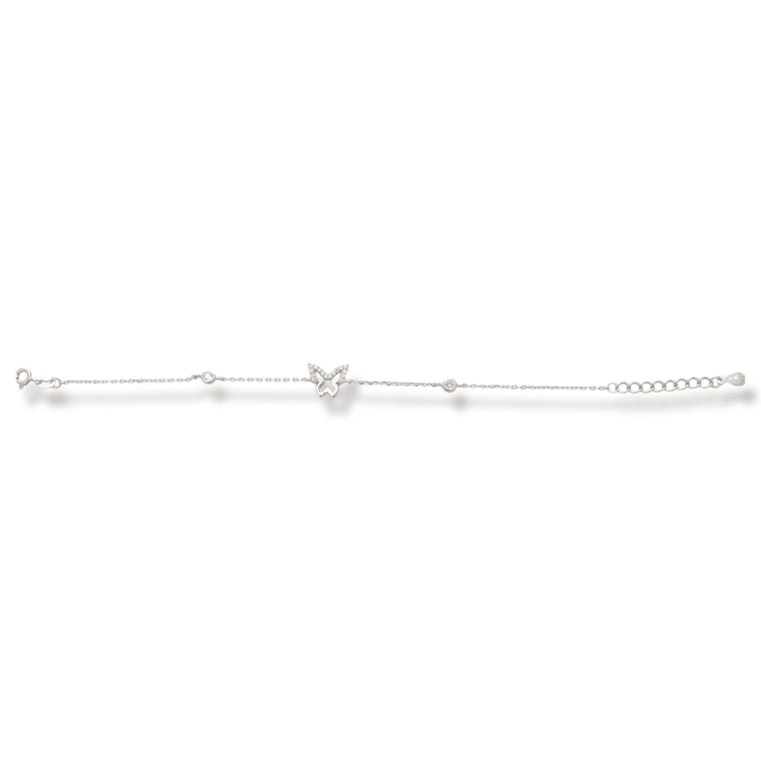 Пеперудено Очарование върху Нежна Дамска Гривна от Родирано Сребро и Циркони