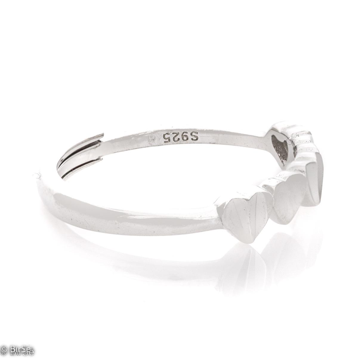 Елегантен Пръстен от Родирано Сребро Сърца с Регулируем Размер