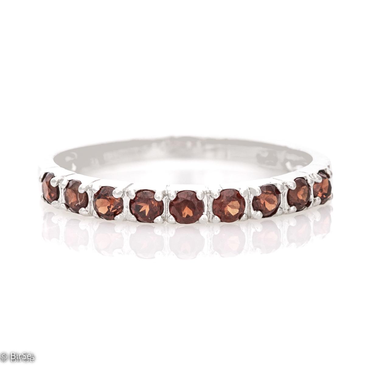 Пръстен от Родирано Сребро с Камъни Естествен Гранат