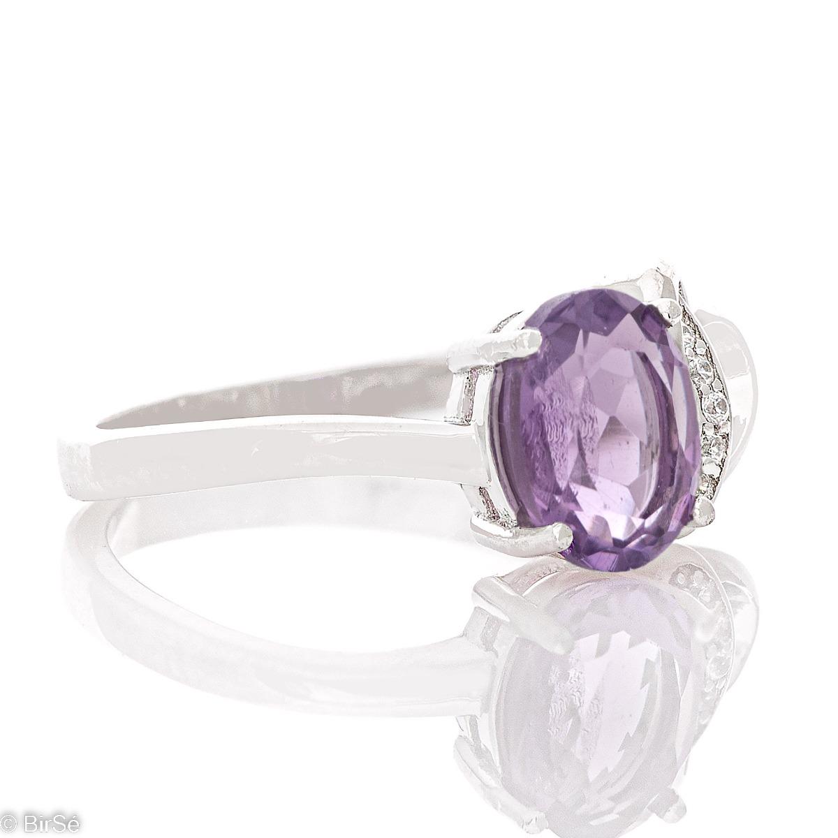 Магнетичен Сребърен Пръстен Сърце с Естествен Аметист