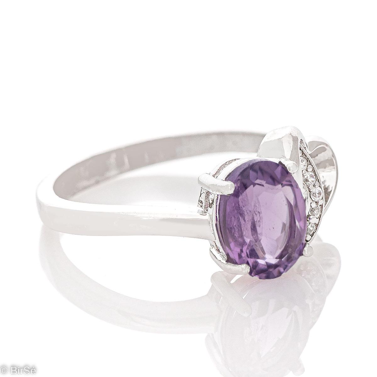 Магнетичен Сребърен Пръстен Сърце с Естествен Аметист