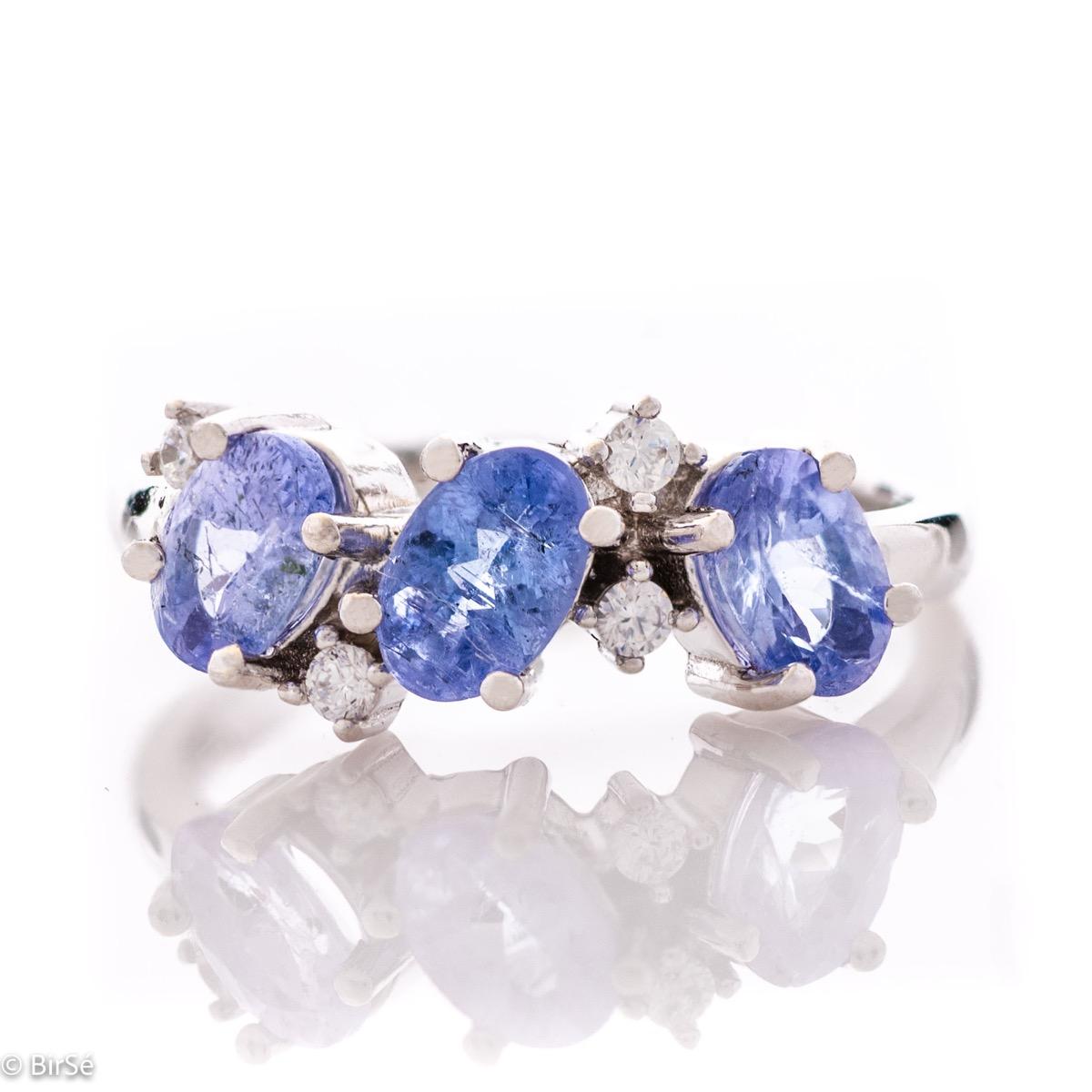 Сияен Сребърен Пръстен с Естествени Камъни Танзанит