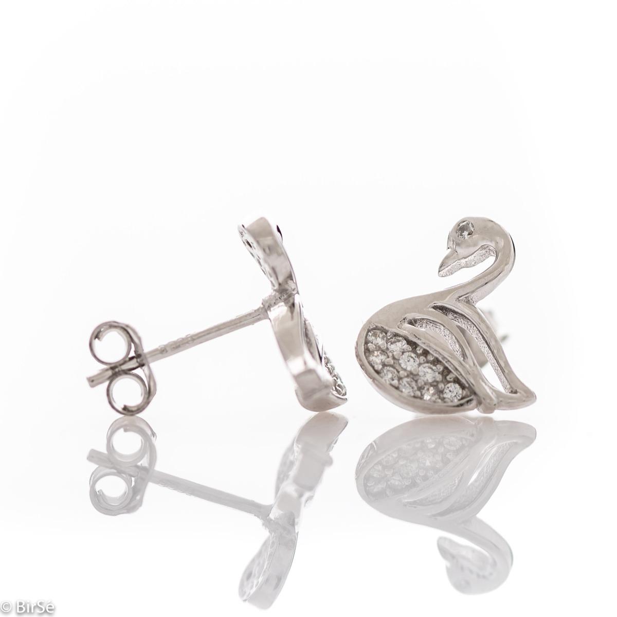 Нежни Сребърни Обеци Лебеди 