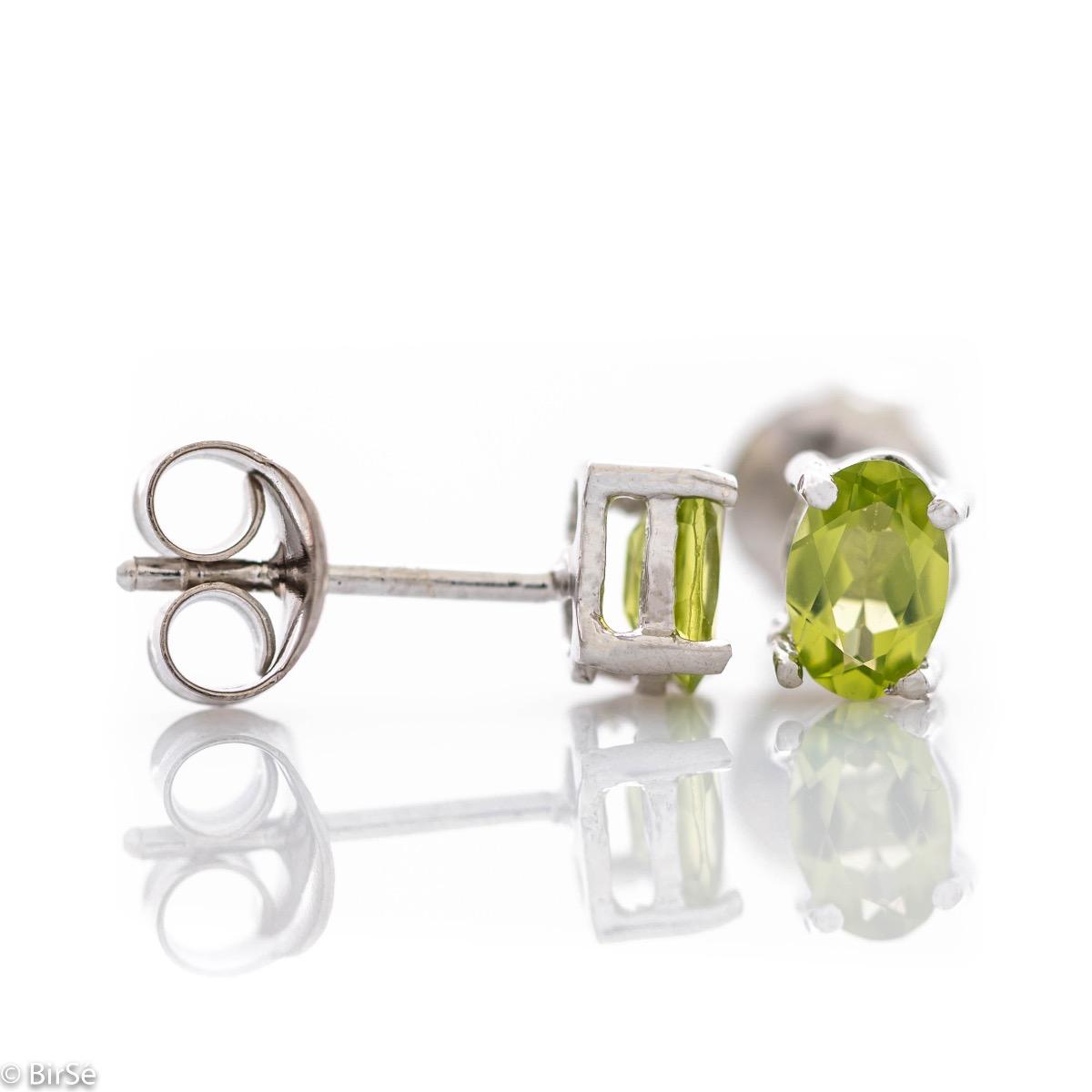 Сребърни обеци - 6х4 мм Естествен перидот 1,00 ct.