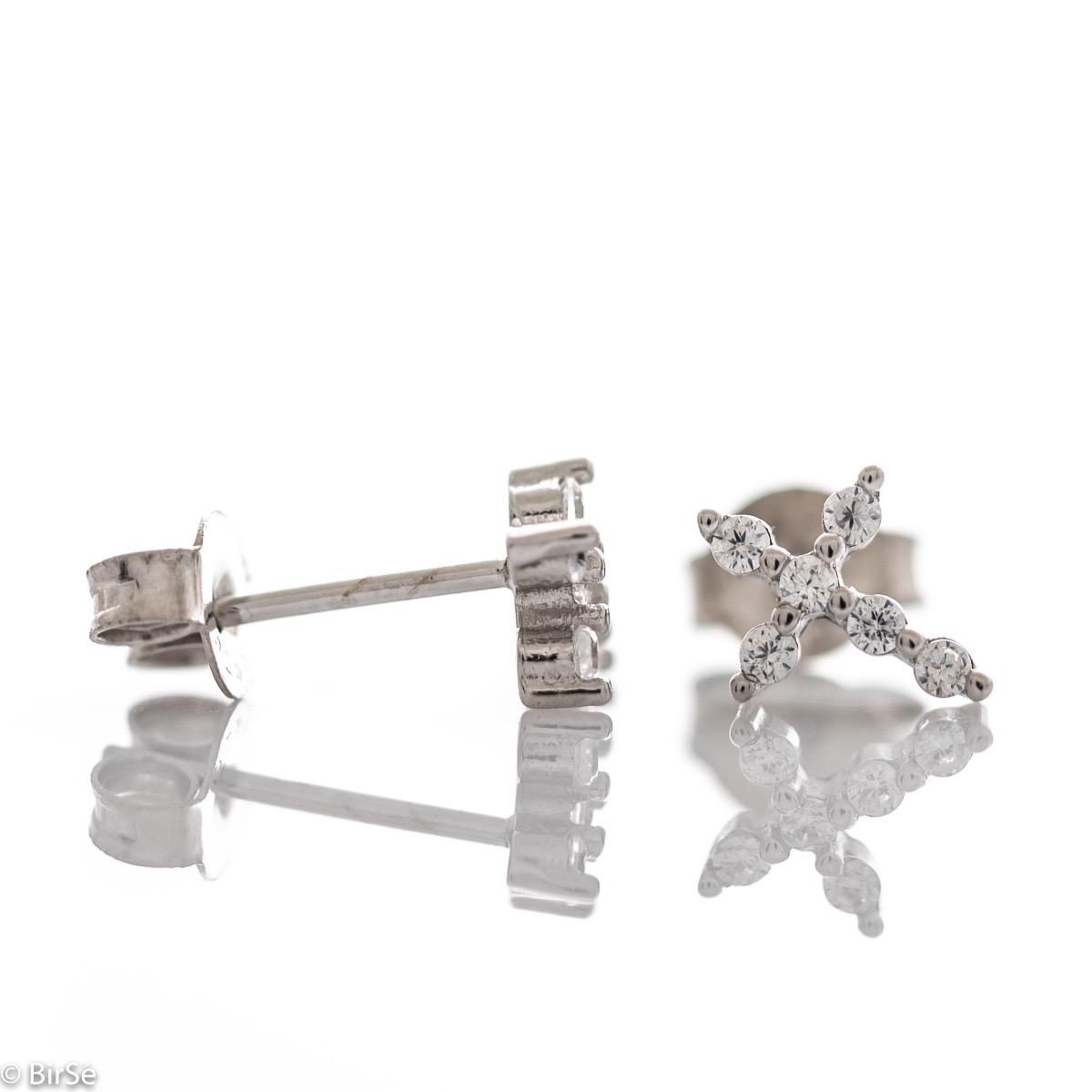 Сребърни обеци - Кръстче