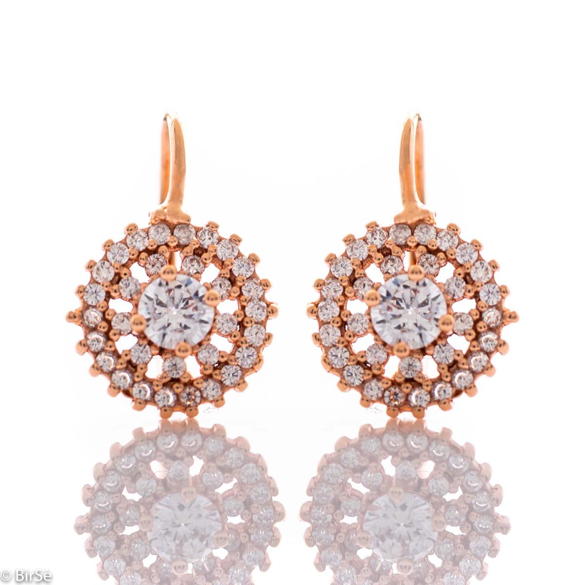 Елегантни Дамски Обеци от Розово Сребро и Бляскави Циркони
