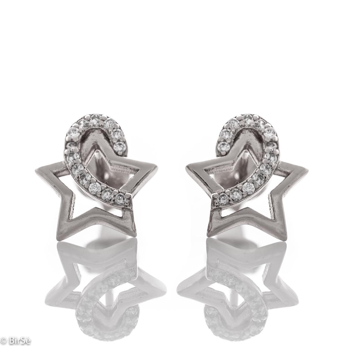 Нежни Сребърни Обеци Звездички с Циркони