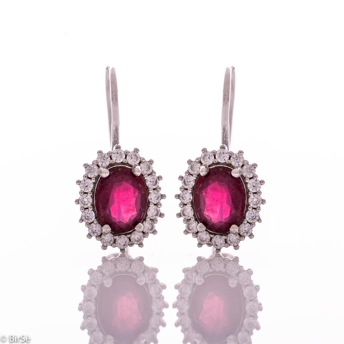 Изящни Дамски Обеци със Сияен Естествен Рубин и Циркони