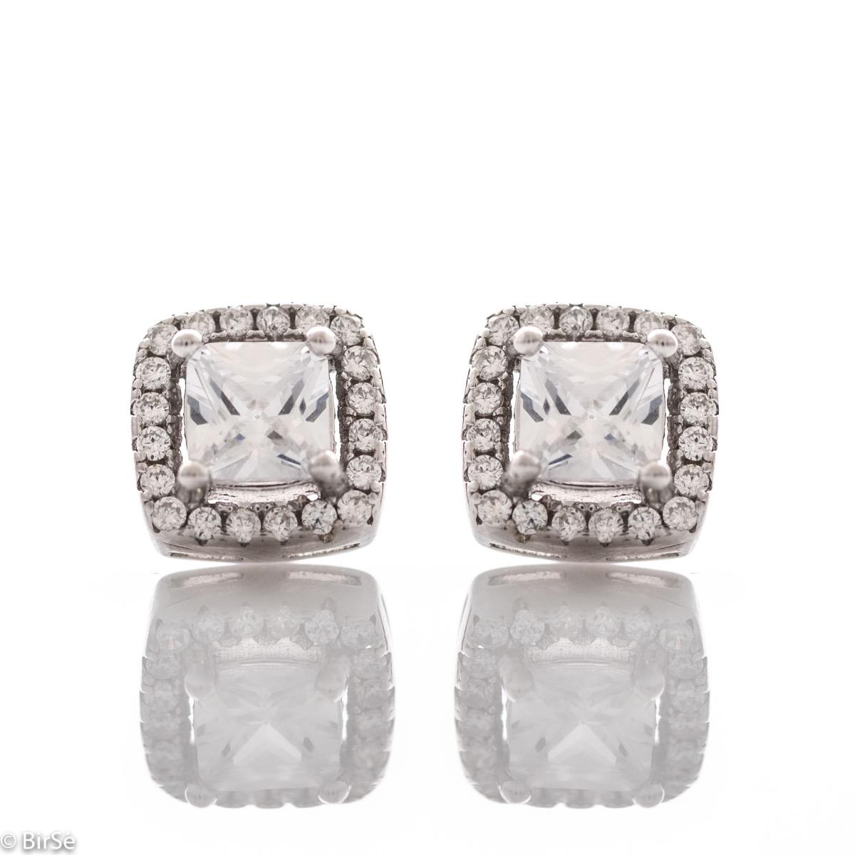 Бляскави Сребърни Обеци Квадратчета с Циркони