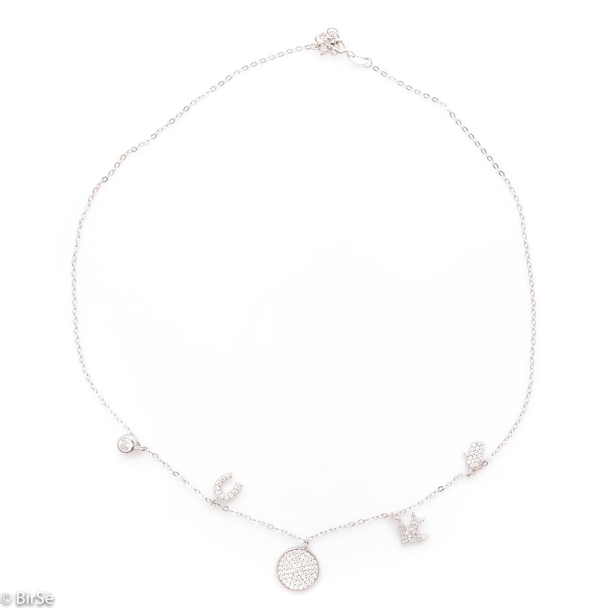 Нежно Сребърно Колие с Висящи Елементи