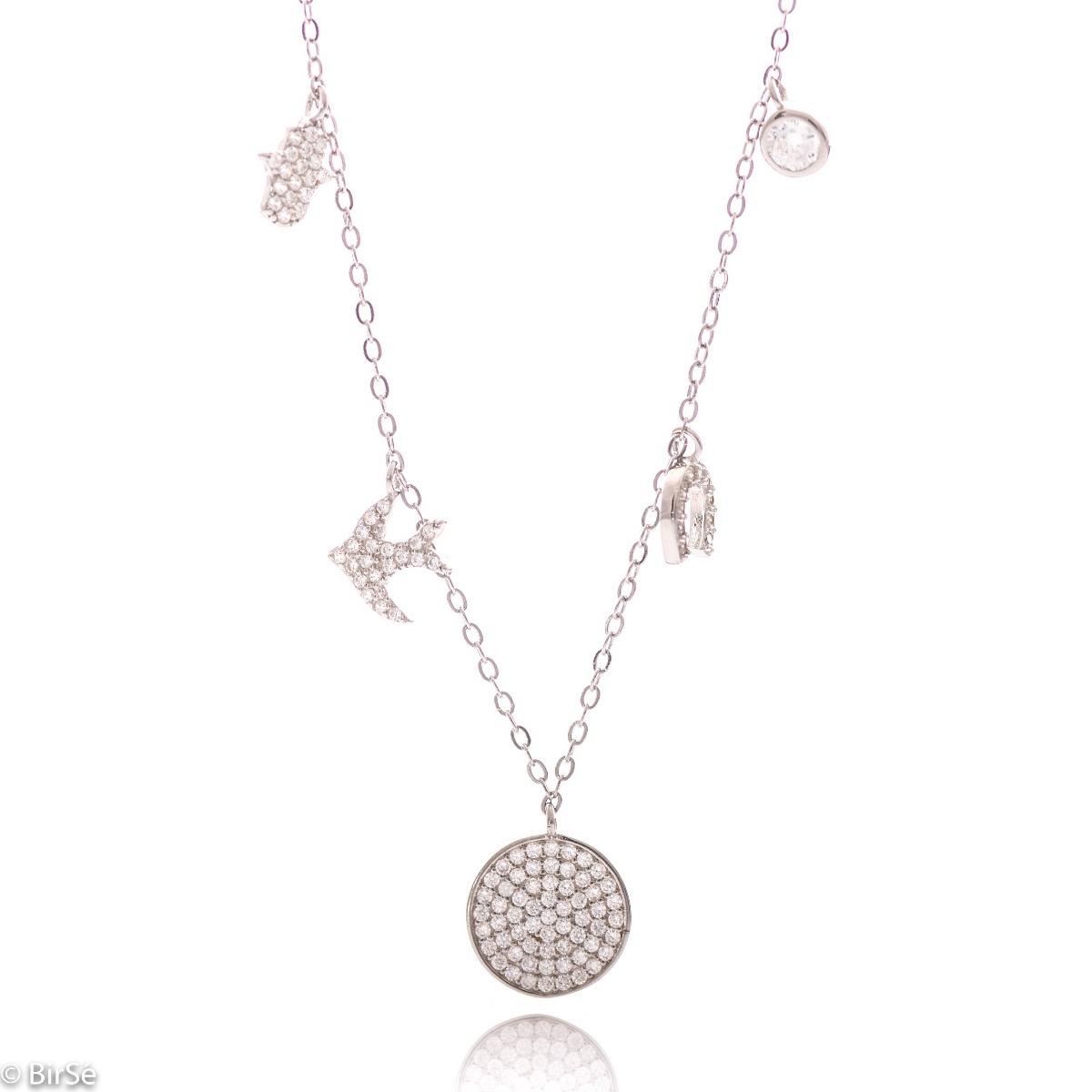 Нежно Сребърно Колие с Висящи Елементи