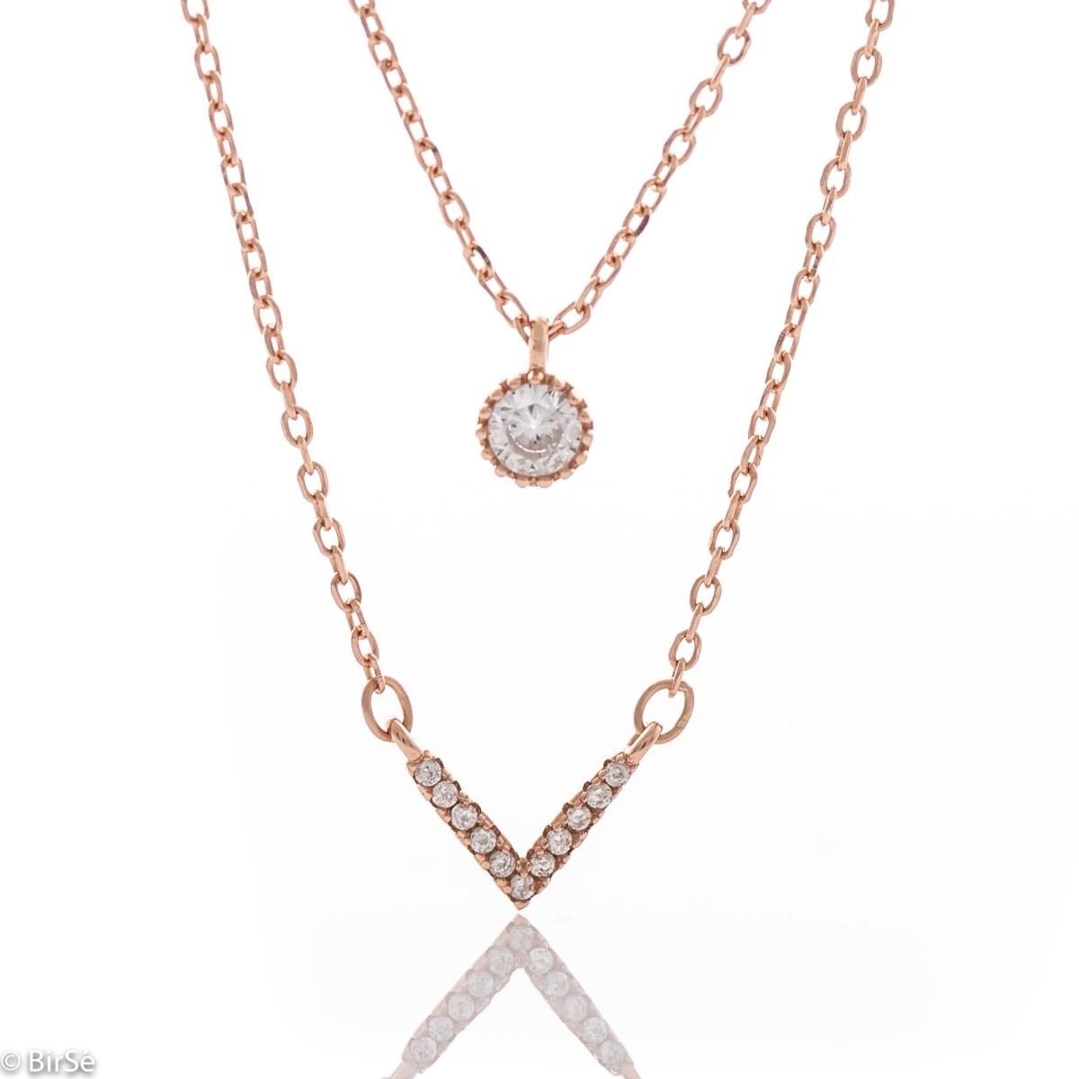 Елегантно Колие от Розово Сребро с Двоен Синджир и Циркони
