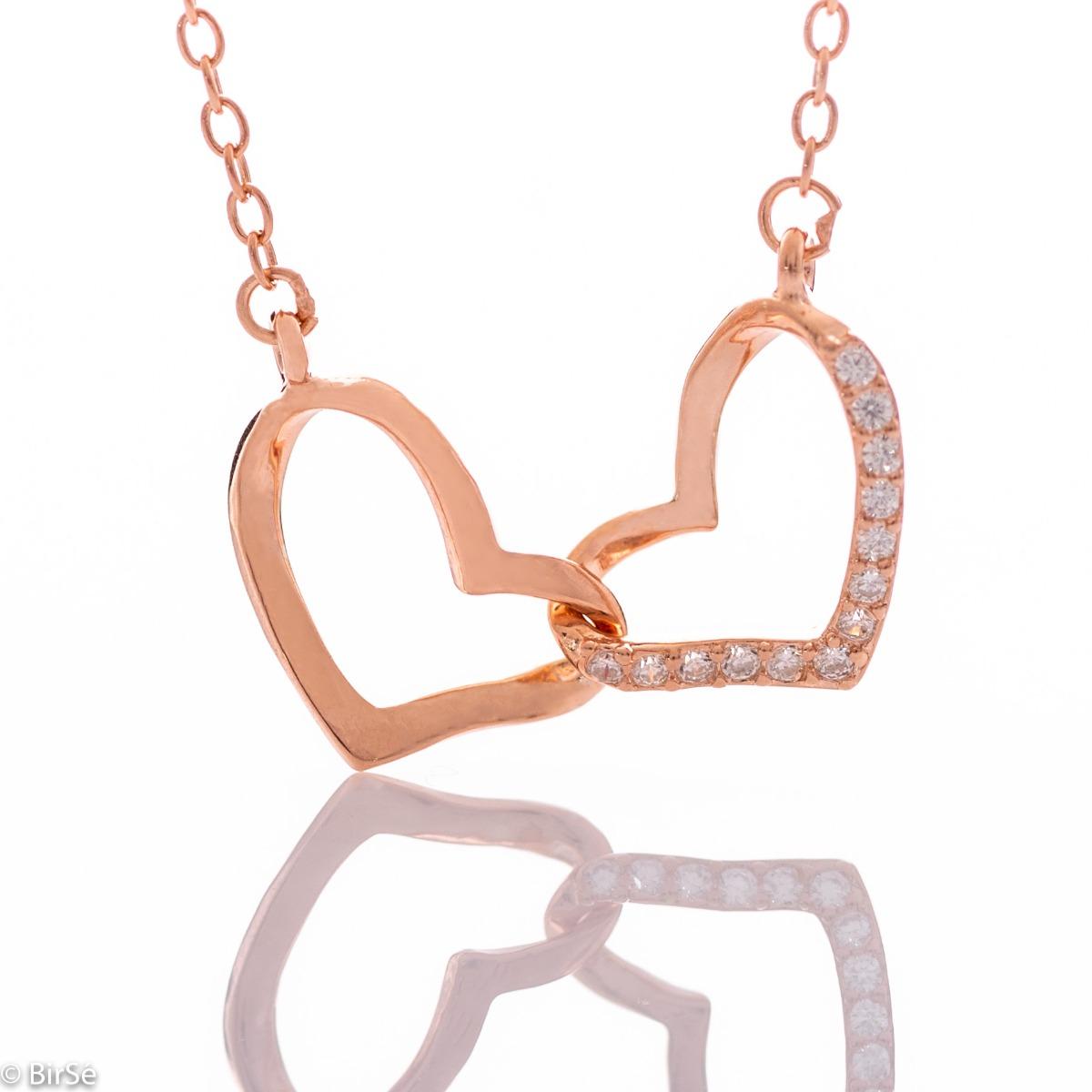 Колие Розово Сребро Влюбени Сърца