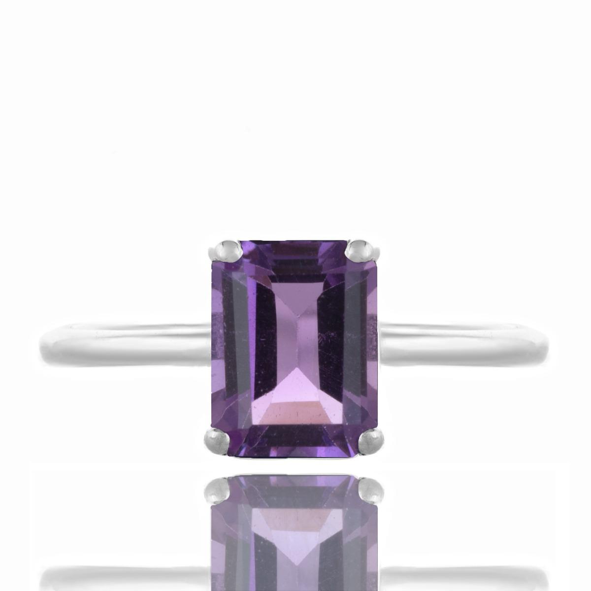 Сребърен Пръстен- Багет Естествен Аметист