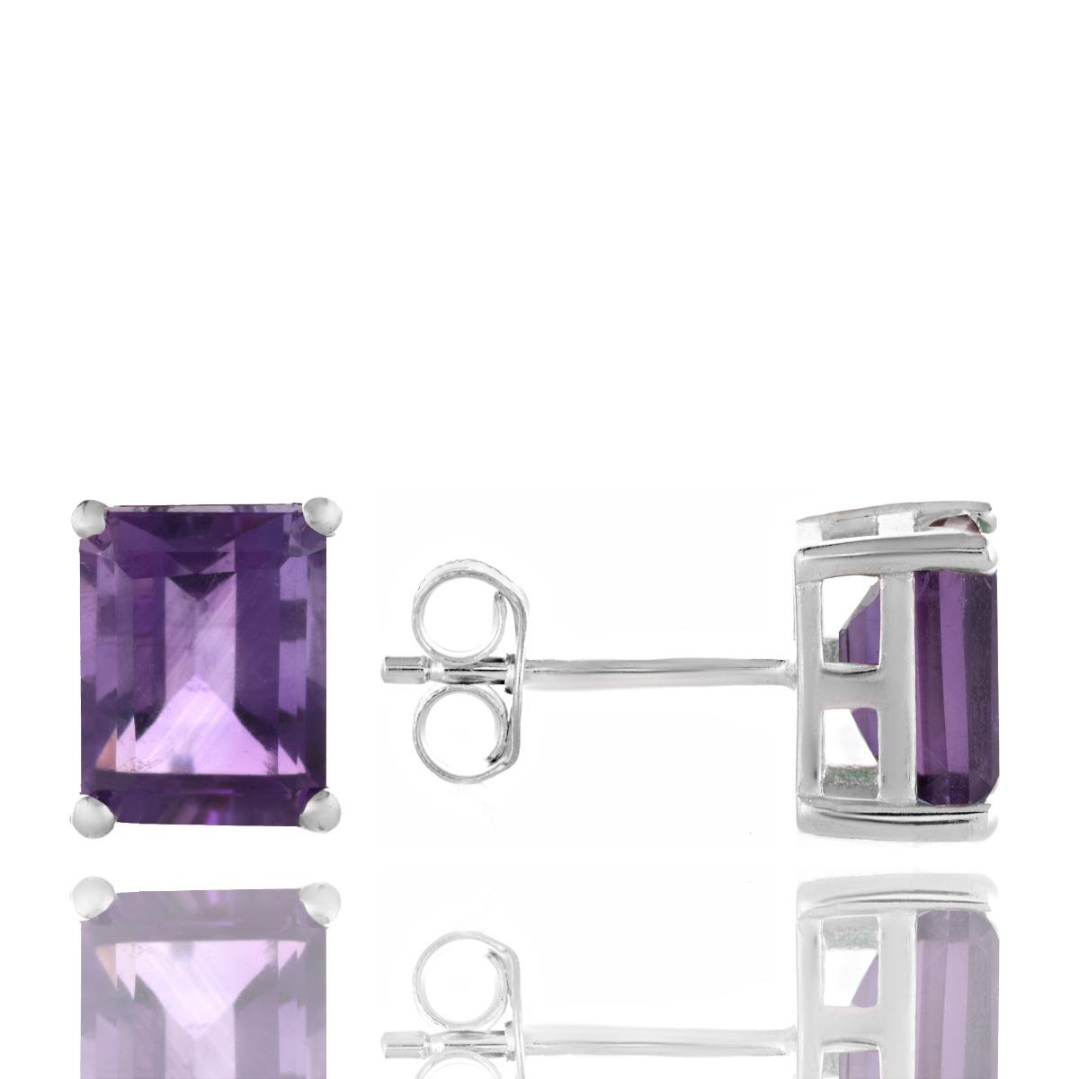 Сребърни Обеци - Багет Естествен Аметист
