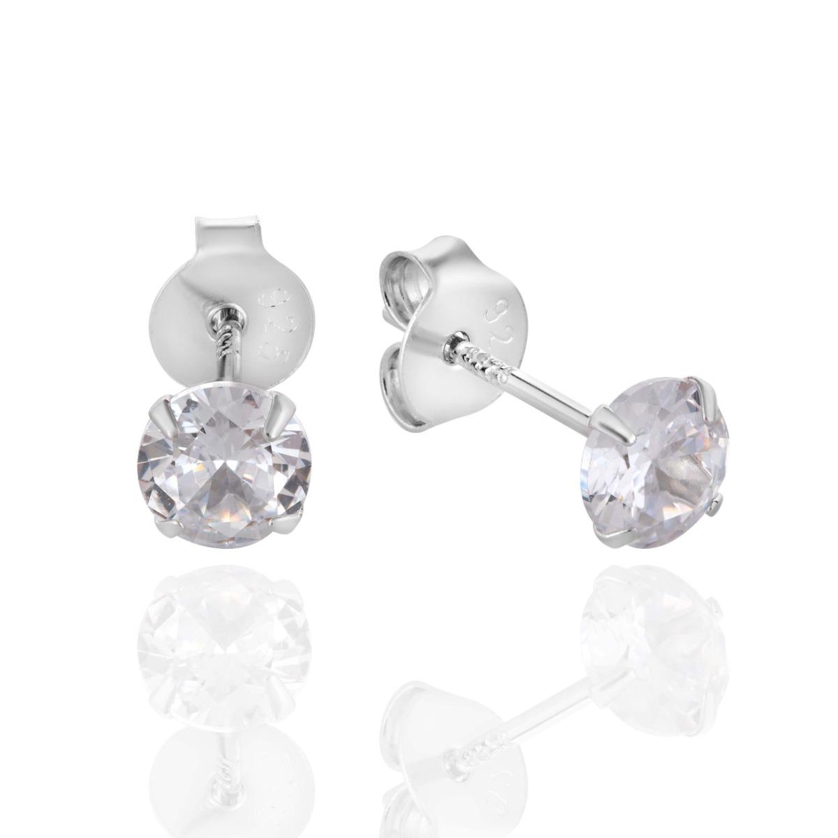 Ослепителни Обеци с Кръгъл Циркон от Родирано Сребро 