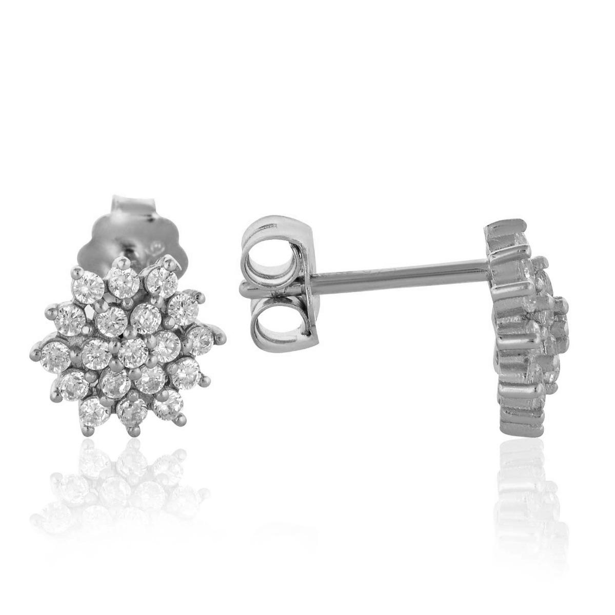 Бляскави Сребърни Обеци с Цветенце от Циркони