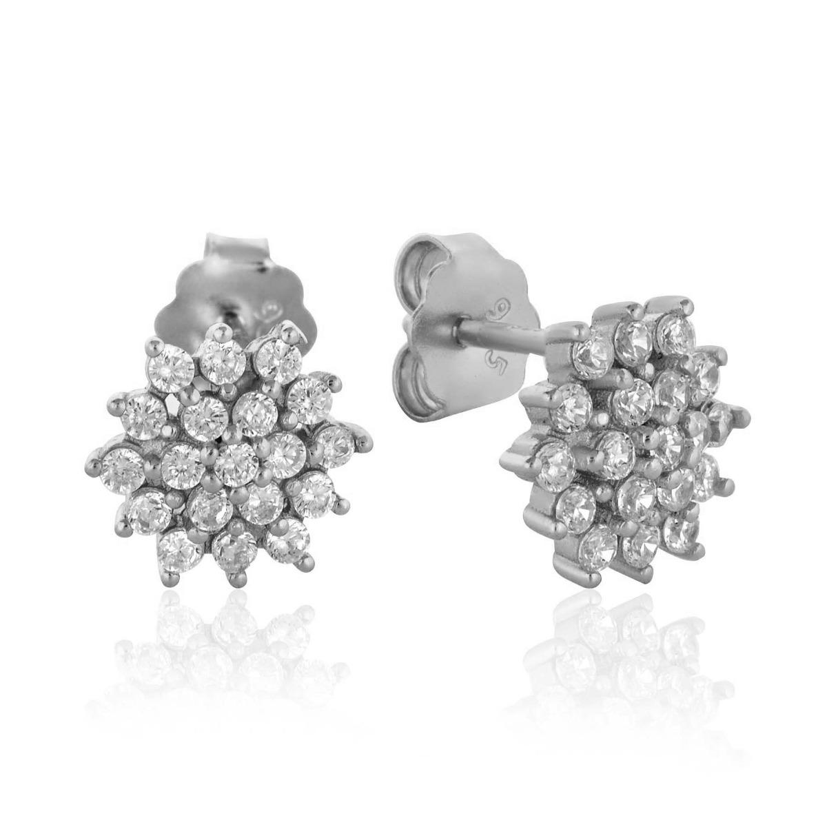 Бляскави Сребърни Обеци с Цветенце от Циркони