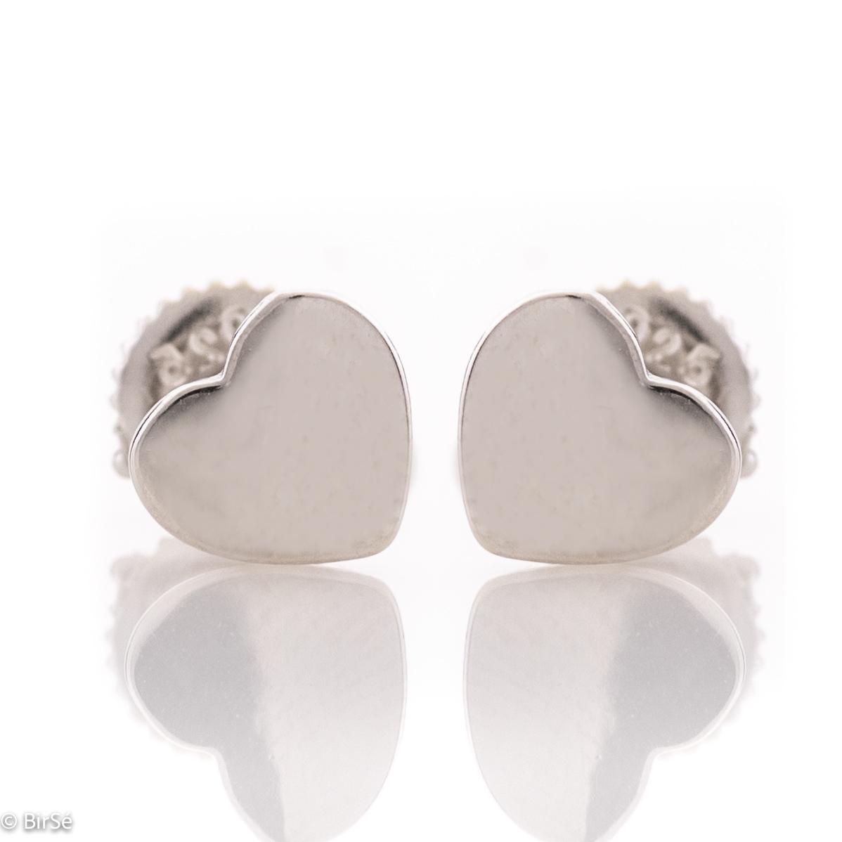 Семпли Дамски Обеци на Винт от Родирано Сребро Нежни Сърчица