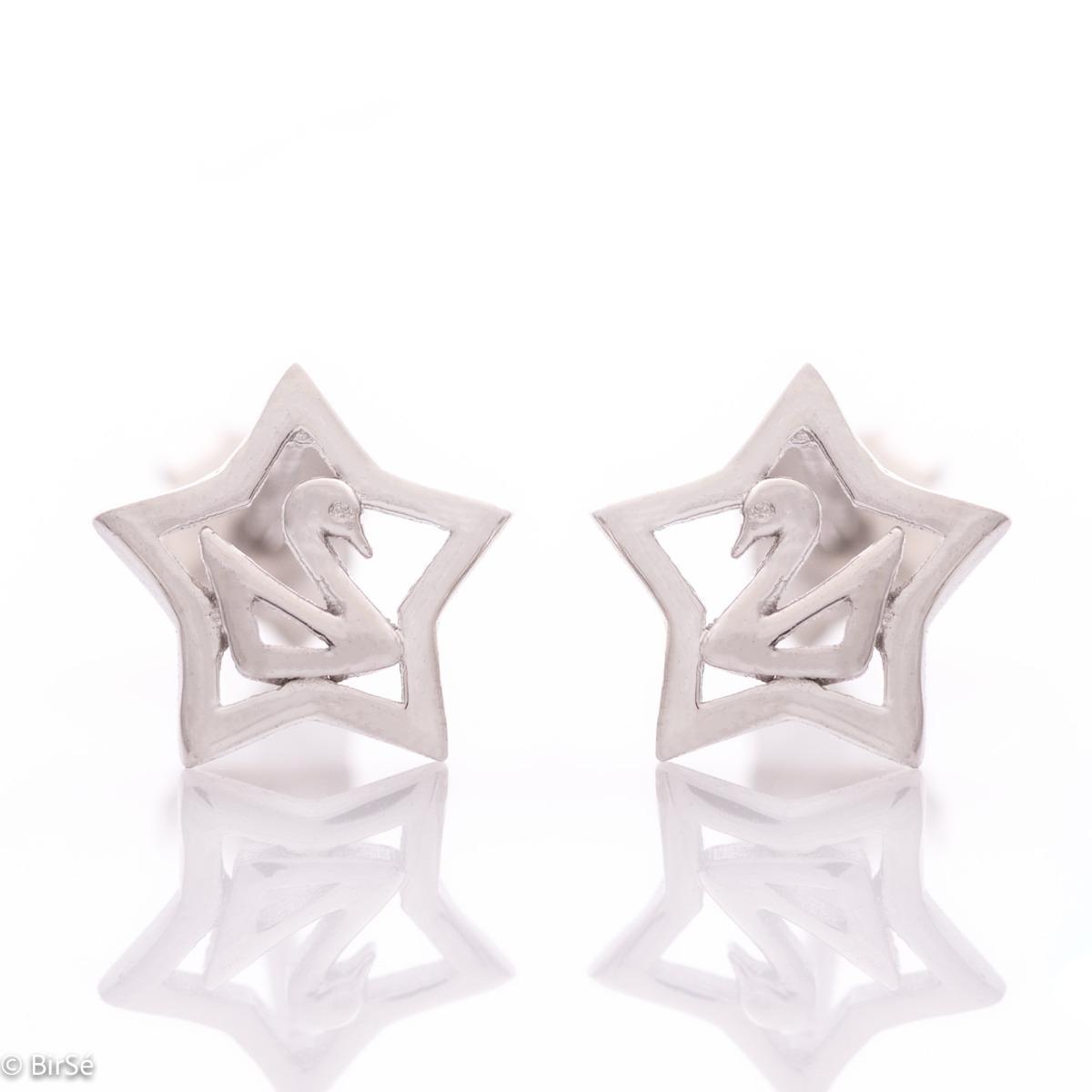 Семпли Сребърни Обеци Звезда и Лебед