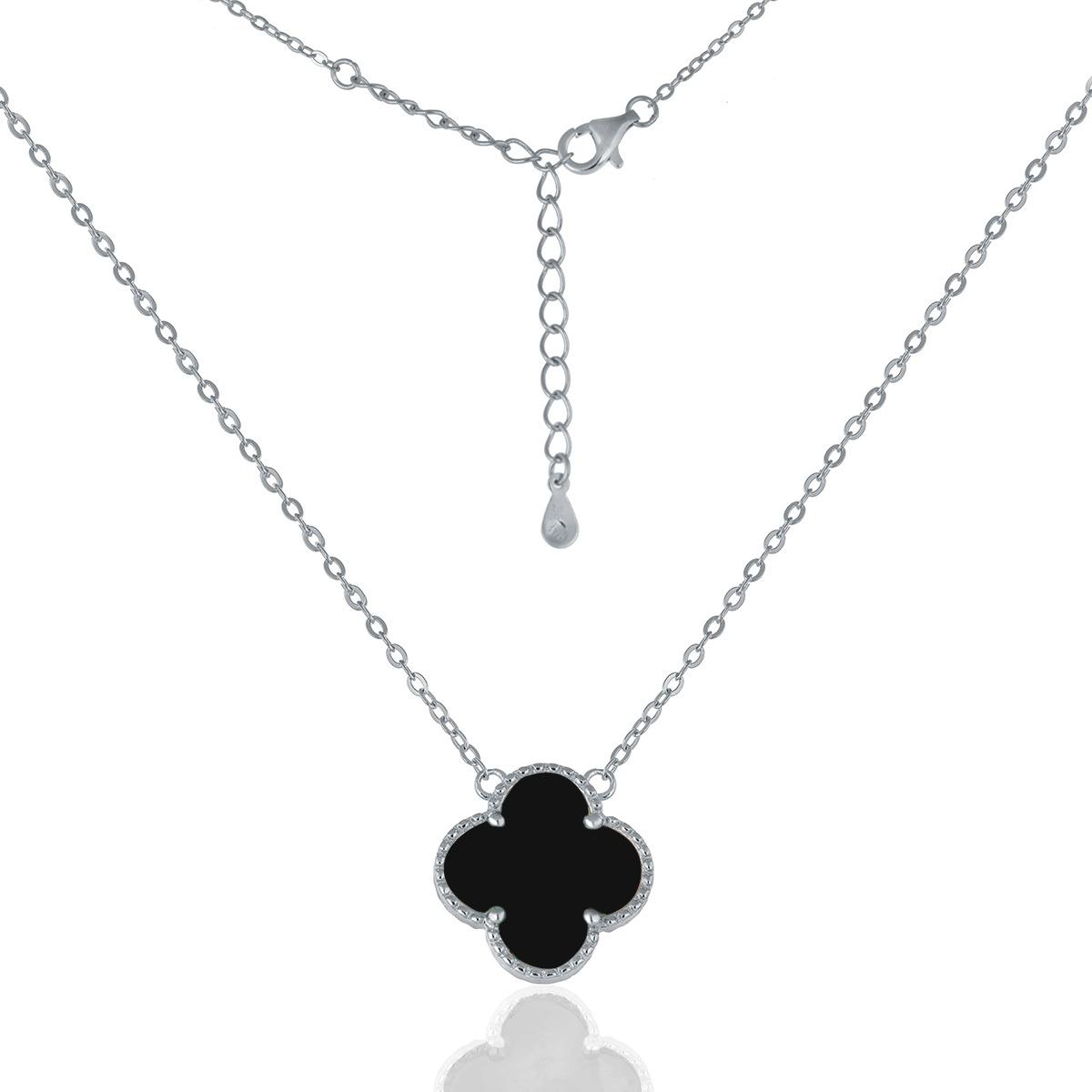 Сребърно Колие- Детелинка Оникс 